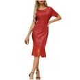 thumbnail image 1 of Giftesty Womens Summer Dresses Clearance Fashion Solid Color Short Sleeve Dress Women's Round-Neck Casual Knee-Length Dresses, 1 of 7