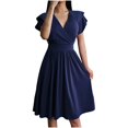 thumbnail image 1 of Inleife Womens Summer Dresses Women's Casual Fashion V-Neck Short Sleeve Solid Dress, 1 of 7