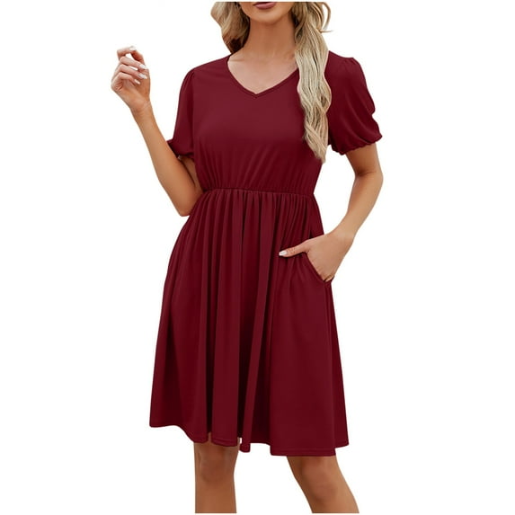 Giftesty Womens Summer Dresses Clearance Women's Short Sleeved Solid Color Loose Fitting T-Shirt Round Neck Pajama Dress
