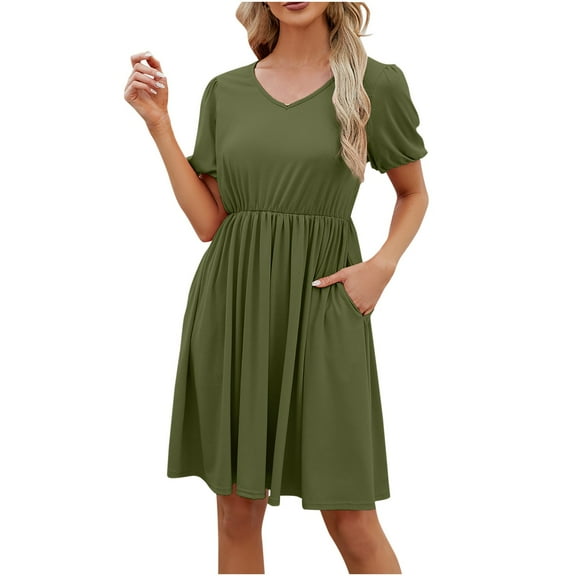 Inleife Womens Summer Dresses Women's Short Sleeved Solid Color Loose Fitting T-Shirt Round Neck Pajama Dress