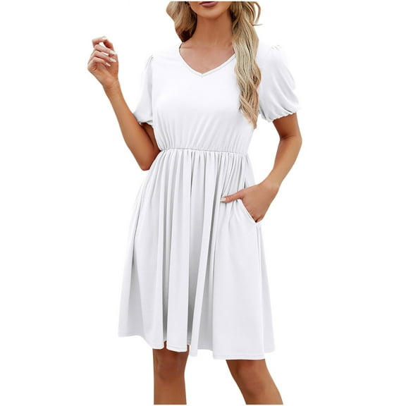 Inleife Womens Summer Dresses Women's Short Sleeved Solid Color Loose Fitting T-Shirt Round Neck Pajama Dress
