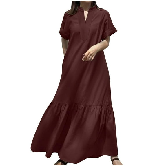 Inleife Womens Summer Dresses Plus Size Fashion Women Casual Loose V-Neck Short Sleeve Comfy Solid Pockets Dresses
