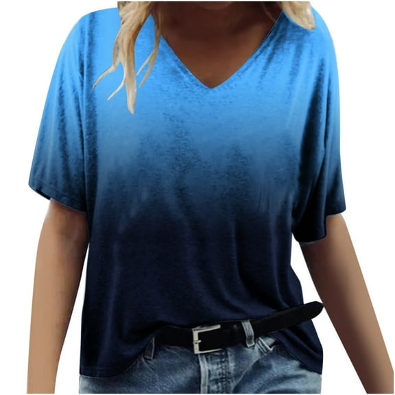 Giftesty Womens Summer Tops Women's Fashion Printing Casual V-Neck Short Sleeve Loose T-Shirt Tops