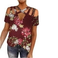 thumbnail image 1 of Giftesty Womens Summer Tops Women's Short Sleeve Fashion Casual Printed V-Neck Off-The-Shoulder Top Blouse, 1 of 5