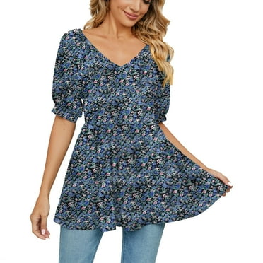 Giftesty Womens Summer Tops Women's V- Neck Printing Wrapped Bubble Short Sleeve Short Tops