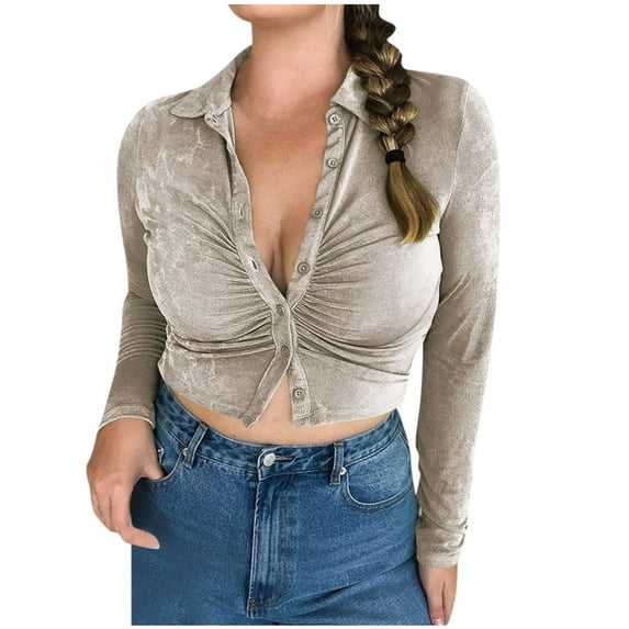 Giftesty Womens T-Shirts Clearance Fashion Casual Women's Solid Long Sleeve Turndown Collar Button T-Shrit Top Blouse
