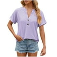 thumbnail image 1 of Giftesty Womens T-Shirts Clearance Fashion Casual Women's Solid Short Sleeve V-Neck T-Shrit Top Button Blouse, 1 of 6
