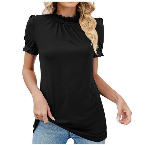 Inleife Womens T-Shirts Fashionable Round Neck Lace Short Sleeved Blouse Women's Casual Solid Color T-Shirt Top