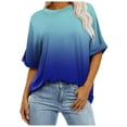 thumbnail image 1 of Inleife Womens T-Shirts Women's Casual Crewneck Short-Sleeved Gradation Print Short Loose T-Shirt Tops Sizes Blue XXL, 1 of 6
