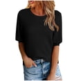 thumbnail image 1 of Inleife Womens T-Shirts Women's Fashionable Casual Solid Color Pleated Neck Short Sleeved Top Shirt Sizes Black XL, 1 of 6
