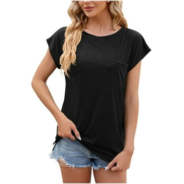 Giftesty Womens T-Shirts Pocket Tops Clearance Fashion Solid Color Tops Womens Short Sleeve Loose Blouse Round Neck Casual T-Shirt Tops
