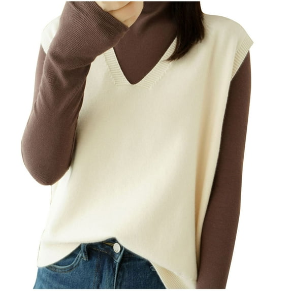 Giftesty Womens Tanks Clearance Woman V-Neck Sleeveless Solid Color Capless Fashion Fallow Commuting Jacket Beige L