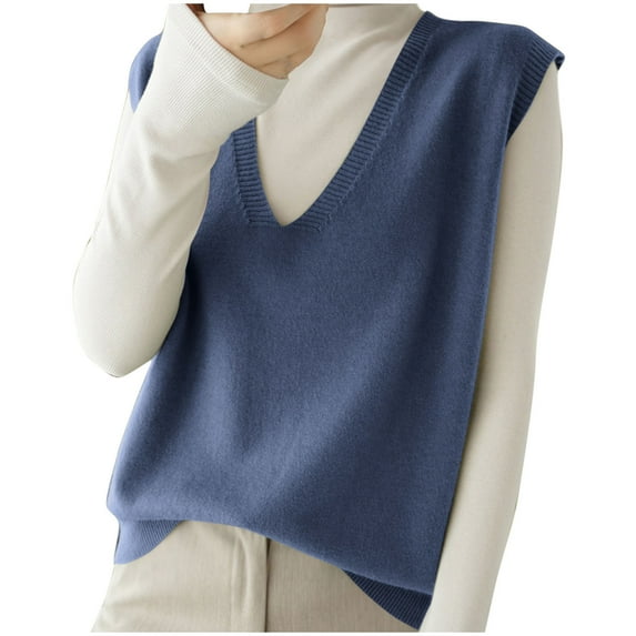 Giftesty Womens Tanks Clearance Woman V-Neck Sleeveless Solid Color Capless Fashion Fallow Commuting Jacket Blue XL