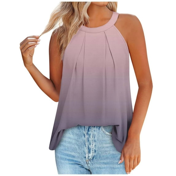 Inleife Womens Tanks Women's Printed Round Neck Pullover Fashionable Casual Round Neck Strap Button Top Pink M