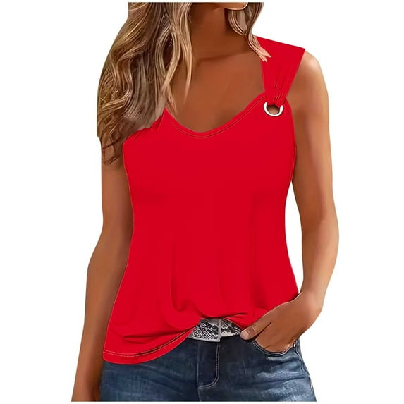 Inleife Womens Tanks Women's Solid Color Camisole Sleeveless T-Shirt Loose Tank Top Red S