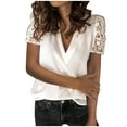thumbnail image 1 of Giftesty Womens Tops 2023 Fashion Large Size Women Lace Solid Splicing Short Sleeve Slim Blouse V-Neck Tops Shirt, 1 of 1