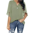 thumbnail image 1 of Giftesty Womens Tops 2023 Fashion Women Casual Chiffon Short Sleeve V-Neck Solid Loose Tops Blouses, 1 of 5