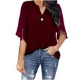 thumbnail image 1 of Giftesty Womens Tops 2023 Fashion Women Casual Chiffon Short Sleeve V-Neck Solid Loose Tops Blouses, 1 of 5
