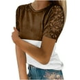 thumbnail image 1 of Giftesty Womens Tops 2023 Women's Fashion Summer Round Neck Leisure Short Sleeve Printed Lace Stitching Tops, 1 of 5