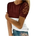 thumbnail image 1 of Giftesty Womens Tops 2023 Women's Fashion Summer Round Neck Leisure Short Sleeve Printed Lace Stitching Tops, 1 of 5