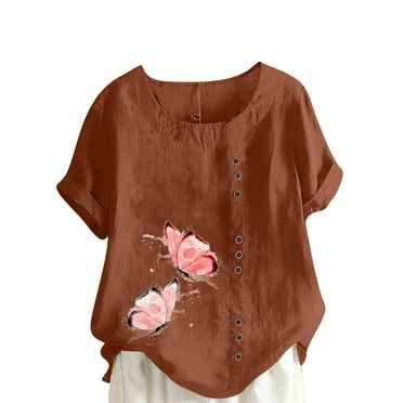 Giftesty Womens Tops 2023 Women's Summer Oversize Casual Round-Neck Short Sleeve Flower Printing Loose Shirt Tops
