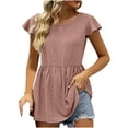 thumbnail image 1 of Giftesty Womens Tops 2023 Womens Casual Solid Color Round Neck Short Sleeve Tops Blouses, 1 of 6