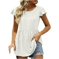 thumbnail image 1 of Giftesty Womens Tops 2023 Womens Casual Solid Color Round Neck Short Sleeve Tops Blouses, 1 of 6