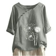 thumbnail image 1 of Giftesty Womens Tops 2024 Under $5 Women's Cotton And Linen Printed T-shirt For Slimming And Casual Personality Printing Top For Women's Clothing, 1 of 6