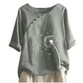 thumbnail image 1 of Giftesty Womens Tops 2024 Under $5 Women's Cotton And Linen Printed T-shirt For Slimming And Casual Personality Printing Top For Women's Clothing, 1 of 6