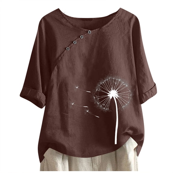 Giftesty Womens Tops 2024 Under $5 Women's Cotton And Linen Printed T-shirt For Slimming And Casual Personality Printing Top For Women's Clothing