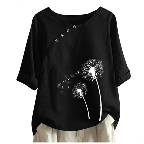 Giftesty Womens Tops 2024 Under $5 Women's Cotton And Linen Printed T-shirt For Slimming And Casual Personality Printing Top For Women's Clothing