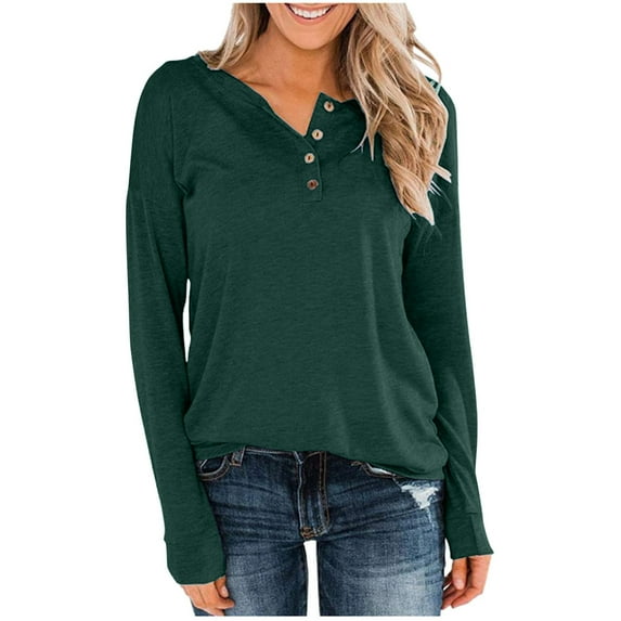 Giftesty Womens Tops Plus Size Women Loose Buttons Casual Long Sleeve Pullover Sweatshirts Tops Blouses