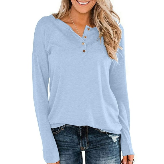 Giftesty Womens Tops Plus Size Women Loose Buttons Casual Long Sleeve Pullover Sweatshirts Tops Blouses