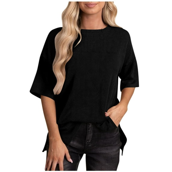 Giftesty Womens Tops Plus Size Women's Fashion Solid V-Neck Short Sleeved Casual T-Shirt Tops Blouses