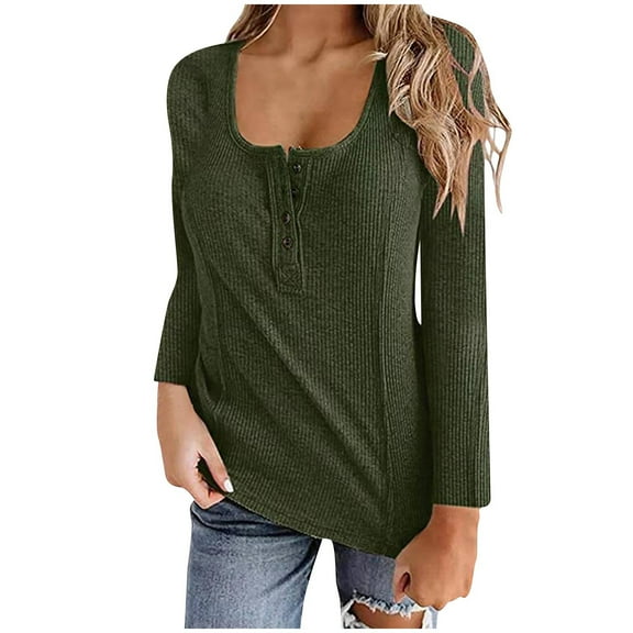 Giftesty Womens Tops Plus Size Women's Solid Color Long Sleeved Round Neck Pullover Top