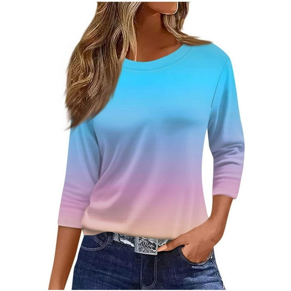 Giftesty Womens Tops and Blouses Women's Fashion Printed T-Shirt 3/4 Sleeves Blouse Round Neck Casual Tops