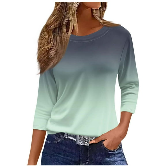 Giftesty Womens Tops and Blouses Women's Fashion Printed T-Shirt 3/4 Sleeves Blouse Round Neck Casual Tops