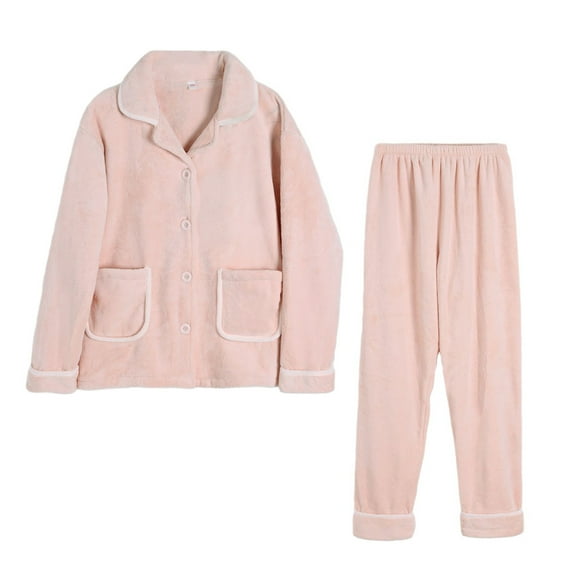Giftesty Womens Two Piece Homewear Outfits Nightgown Women's Fall And Winter Standing Collar Thickened Pajama Set Suit Home Clothing Long Sleeve Trousers Pajama