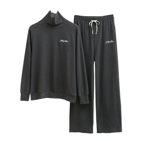 Giftesty Womens Two Piece Homewear Outfits Women's High Collar Long Sleeved Pants Thin Velvet For Going Out Oversized Loose Wide Leg Pants Home Clothing Set