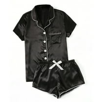 Giftesty Womens Two Piece Homewear Outfits Women's Satin Casual Home Button Pajama Set Short Sleeve