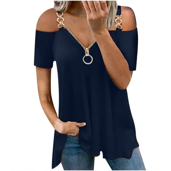 Giftesty Workout Tops for Women Women Solid V-neck Short Sleeve Strapless T Shirt Polluver Blouse Tank Tops