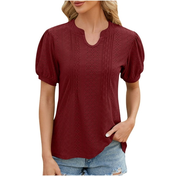 Giftesty womens Tops On Sale Under $5 Women's Fashion Solid V Neck Short Sleeves Casual T-Shirt Top