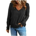 thumbnail image 1 of Giftesty womens solid t shirts clearance Womens Sweatshirt Casual Long Sleeve V-Neck Lightweight Pullover Tops Loose Sweatshirts, 1 of 7