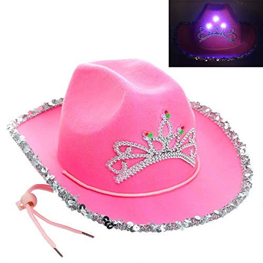GIFTEXPRESS CHILD LED Blinking Pink Tiara Cowboy hat CHILD SIZE