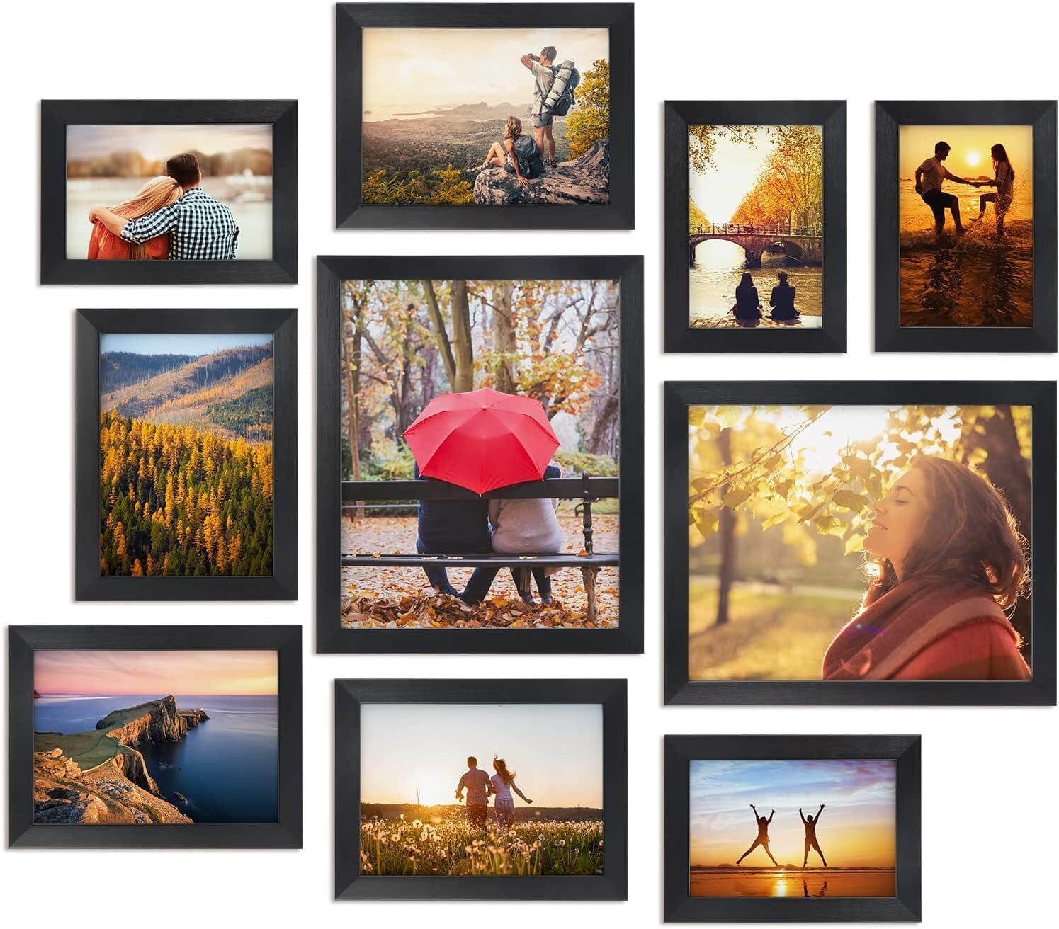 Giftgarden 10-Pack Black Picture Frame Collage, Various Sizes Photo Frames, Two 8x10, Four 4x6, Four 5x7, Gallery Frames for Wall and Tabletop