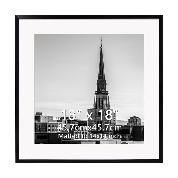 Giftgarden 18x18 Black Picture Frame, Display 14x14 with Mat or 18x18 Without Mat Pictures for Wall Hanging and Table, Single