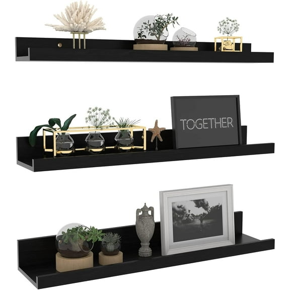 Giftgarden 24 inch Floating Shelves for Wall Decor, Wall Mount Ledge Shelf Set of 3 for Living Room, Bedroom, Office, Black