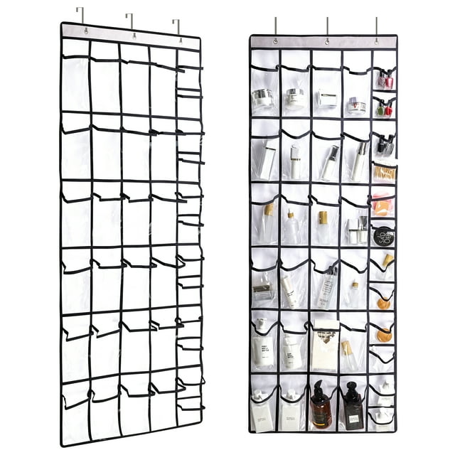Giftgarden 36 Clear Pockets 2 Pack Over The Door Hanging Shoe Organizer, Black Closet Door