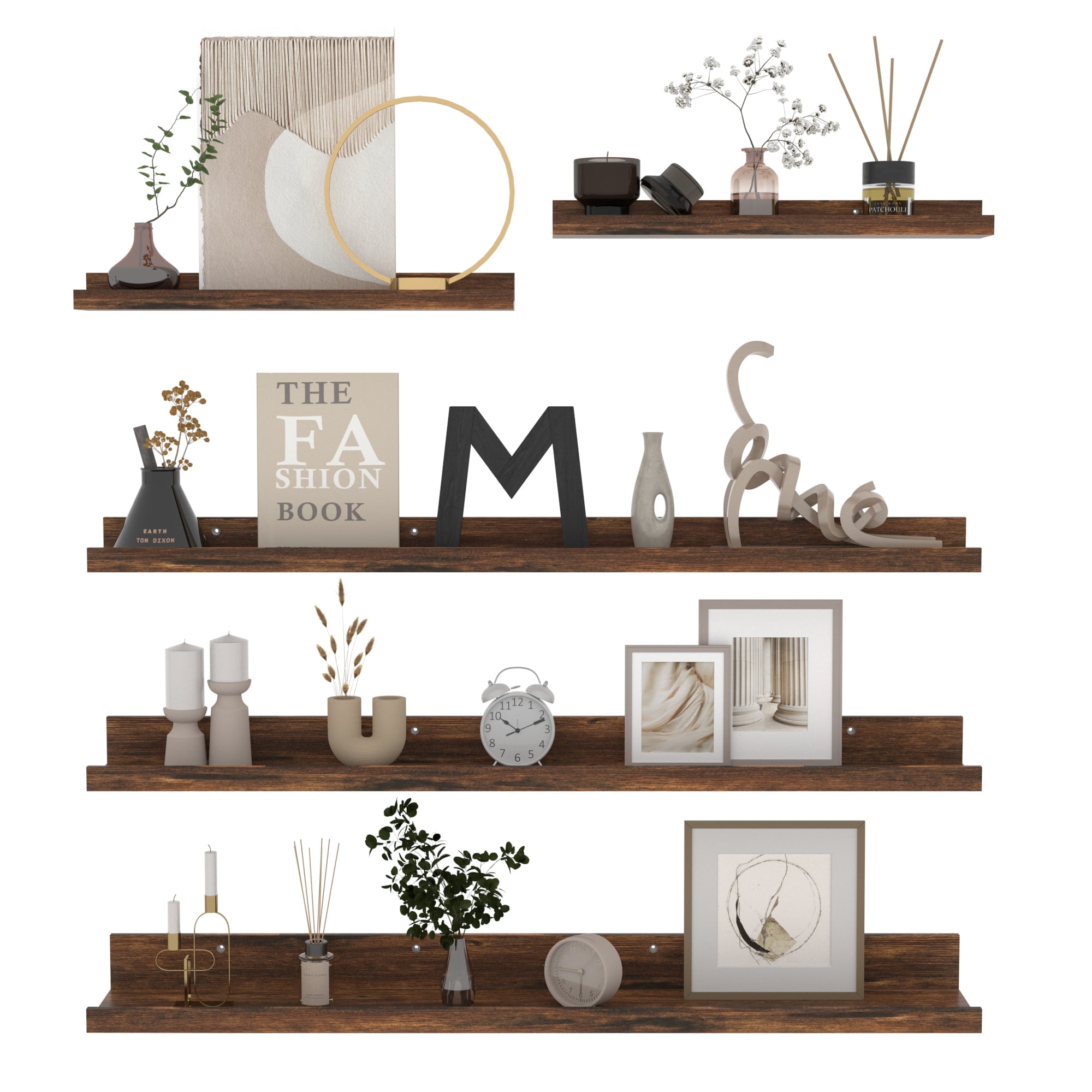 Giftgarden 36 Inch Large Floating Shelves Set of 5, Brown
