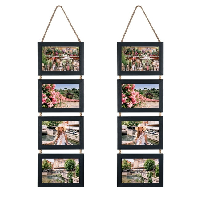 Giftgarden 4x6 Multiple Picture Frames Set of 2, Black 8 Opening Horizontal Collage Frame for